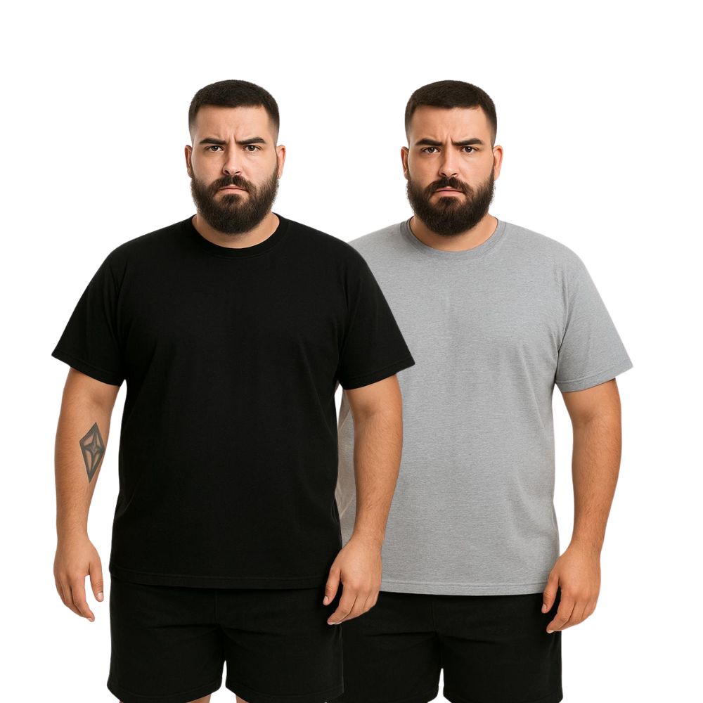 Kit 2 Camisetas Masculina Preta e Chumbo Plus Size Camisa Blusa Lisa Algodão Premium