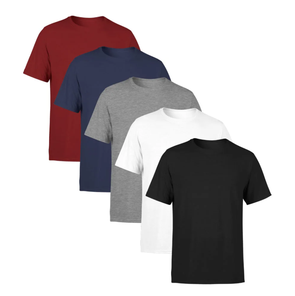 Kit 5 Camisetas Vermelha, Azul, Cinza, Branca e Preta SSB Brand Masculina Lisa Premium 100% Algodão