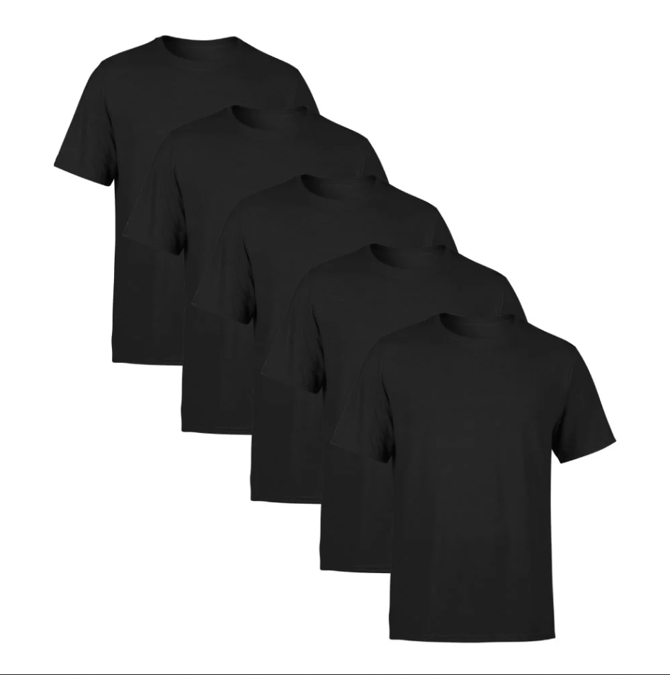 Kit 5 Camisetas Pretas SSB Brand Masculina Lisa Premium 100% Algodão