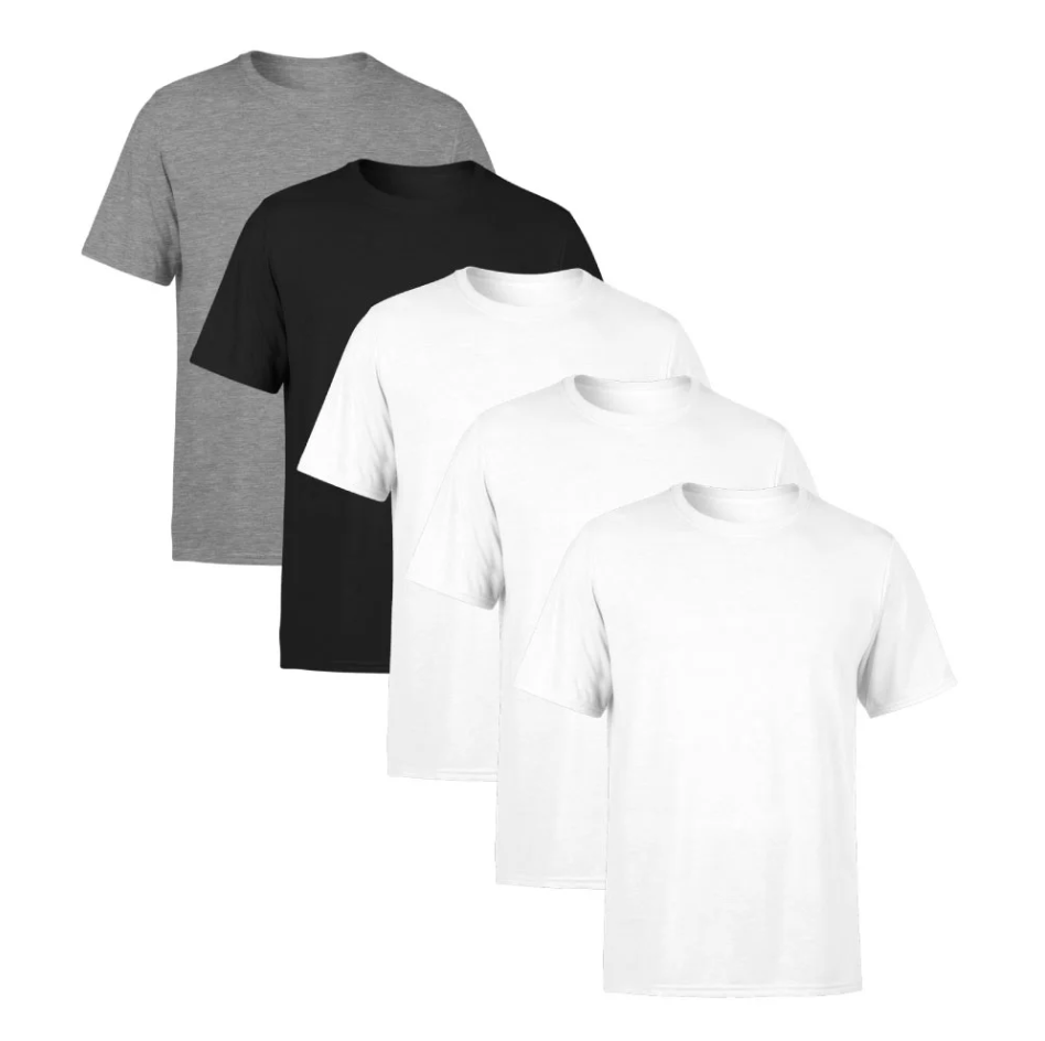 Kit 5 Camisetas Cinza, Preta e 3 Brancas SSB Brand Masculina Lisa Premium 100% Algodão