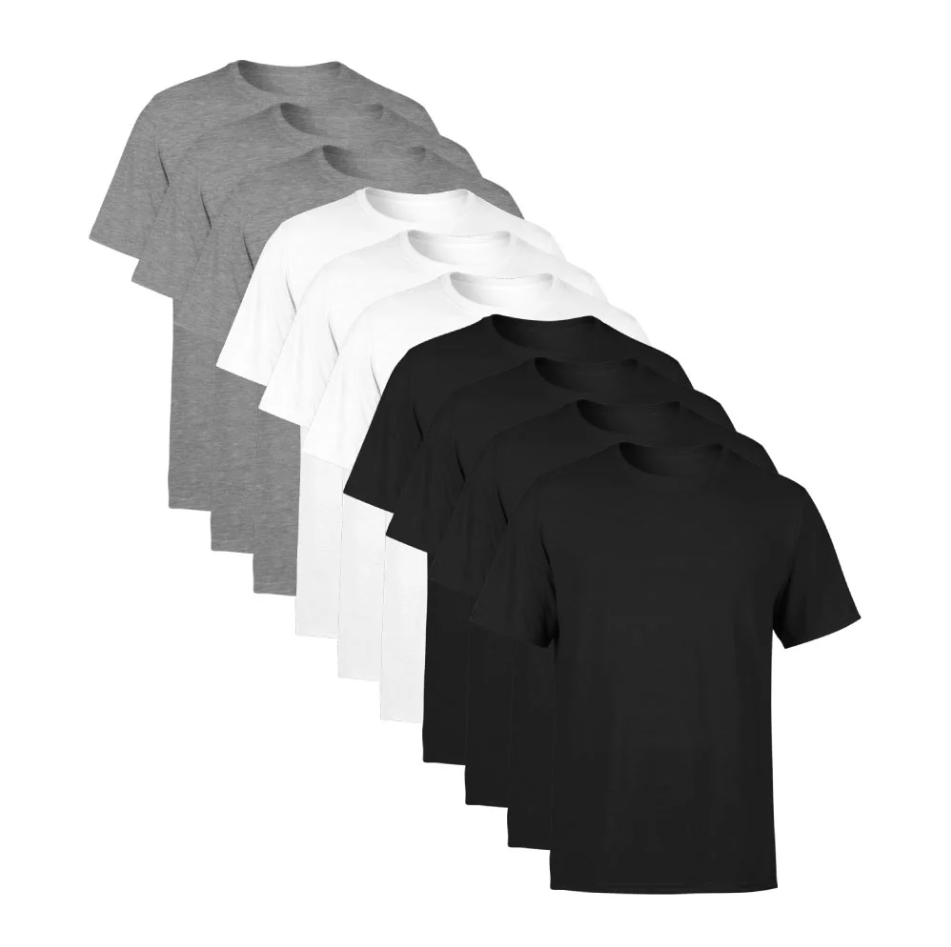 Kit 10 Camisetas Cinzas, Brancas e Pretas SSB Brand Masculina Lisa Premium 100% Algodão
