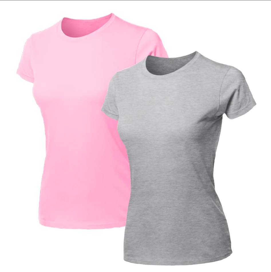 Kit 2 Blusas Feminina Camiseta Rosa e Cinza Lisa Básica Algodão Camisa Baby Look