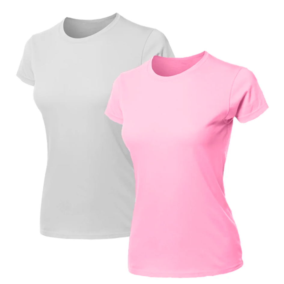 Kit 2 Blusas Feminina Camiseta Lisa Branca e Rosa Básica Algodão Camisa Baby Look