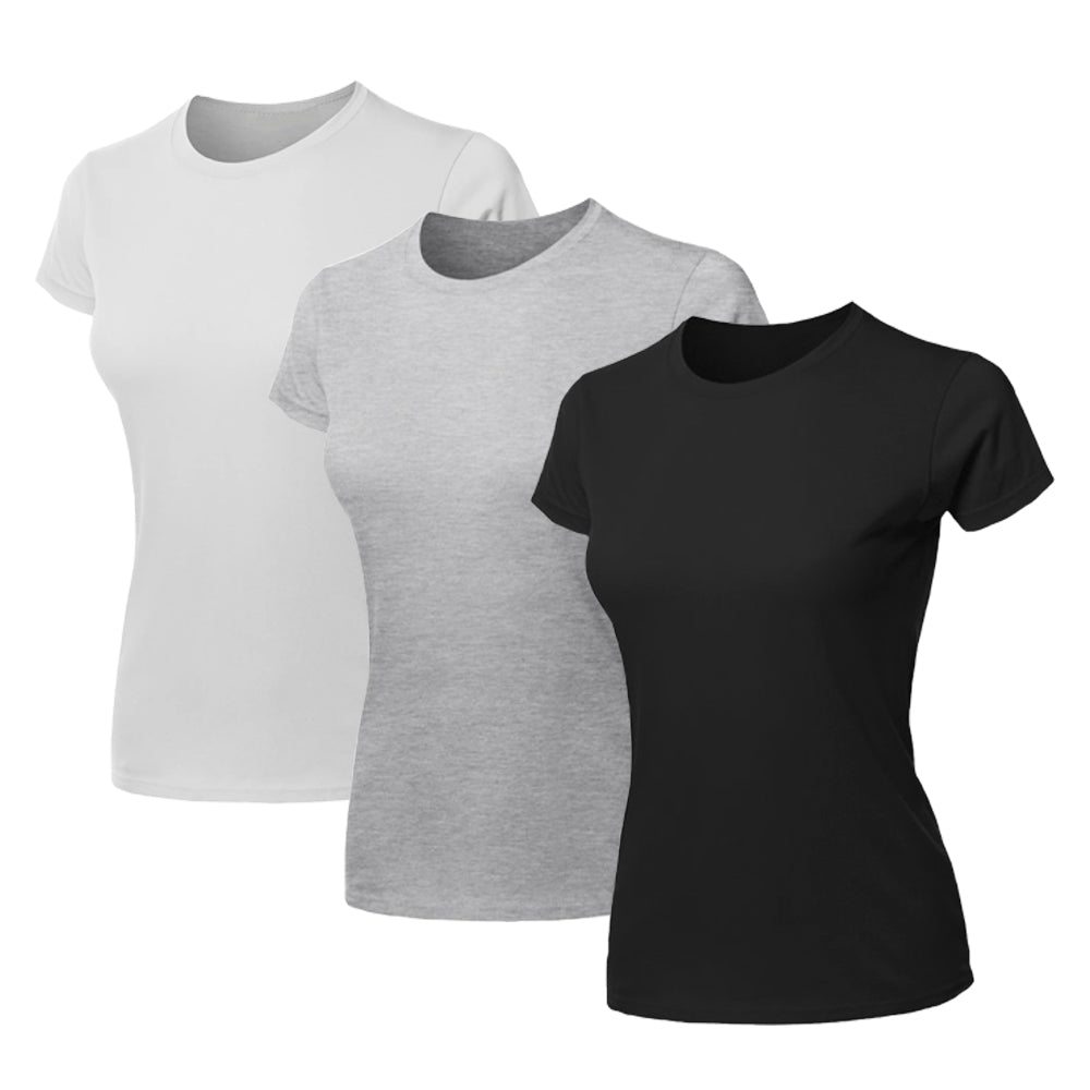 Kit 3 Blusas Feminina Camiseta Lisa Básica Algodão Camisa Baby Look