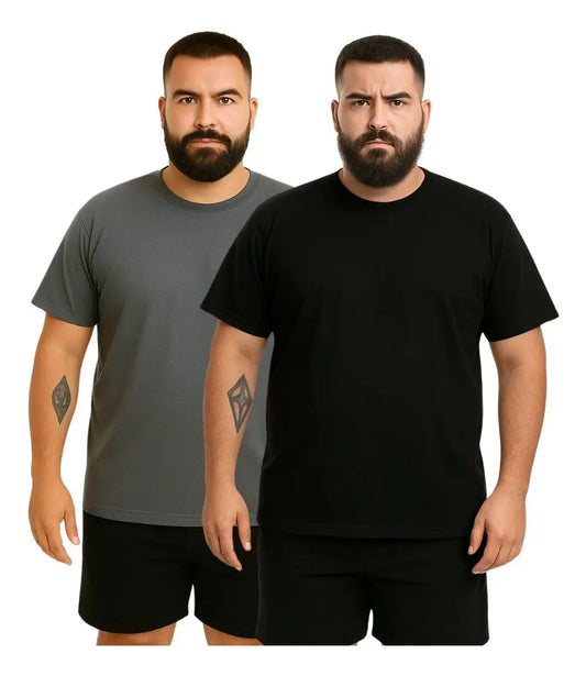 Kit 2 Camisetas Masculina Preta e Chumbo Plus Size Camisa Blusa Lisa Algodão Premium