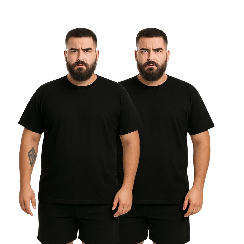 Kit 2 Camisetas Masculina Pretas Plus Size Camisa Blusa Lisa Algodão Premium