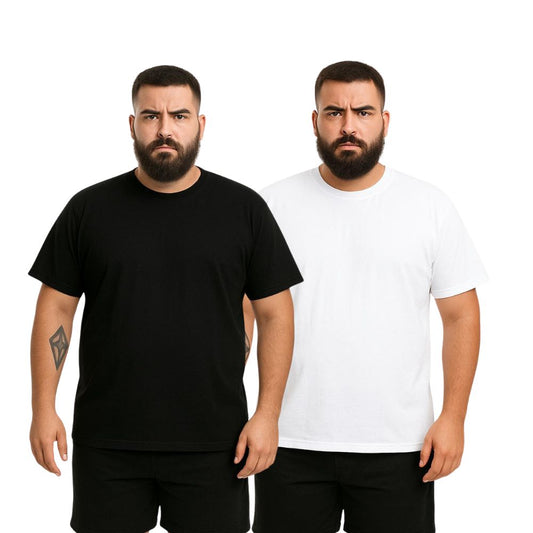 Kit 2 Camisetas Masculina Preta e Branca Plus Size Camisa Blusa Lisa Algodão Premium