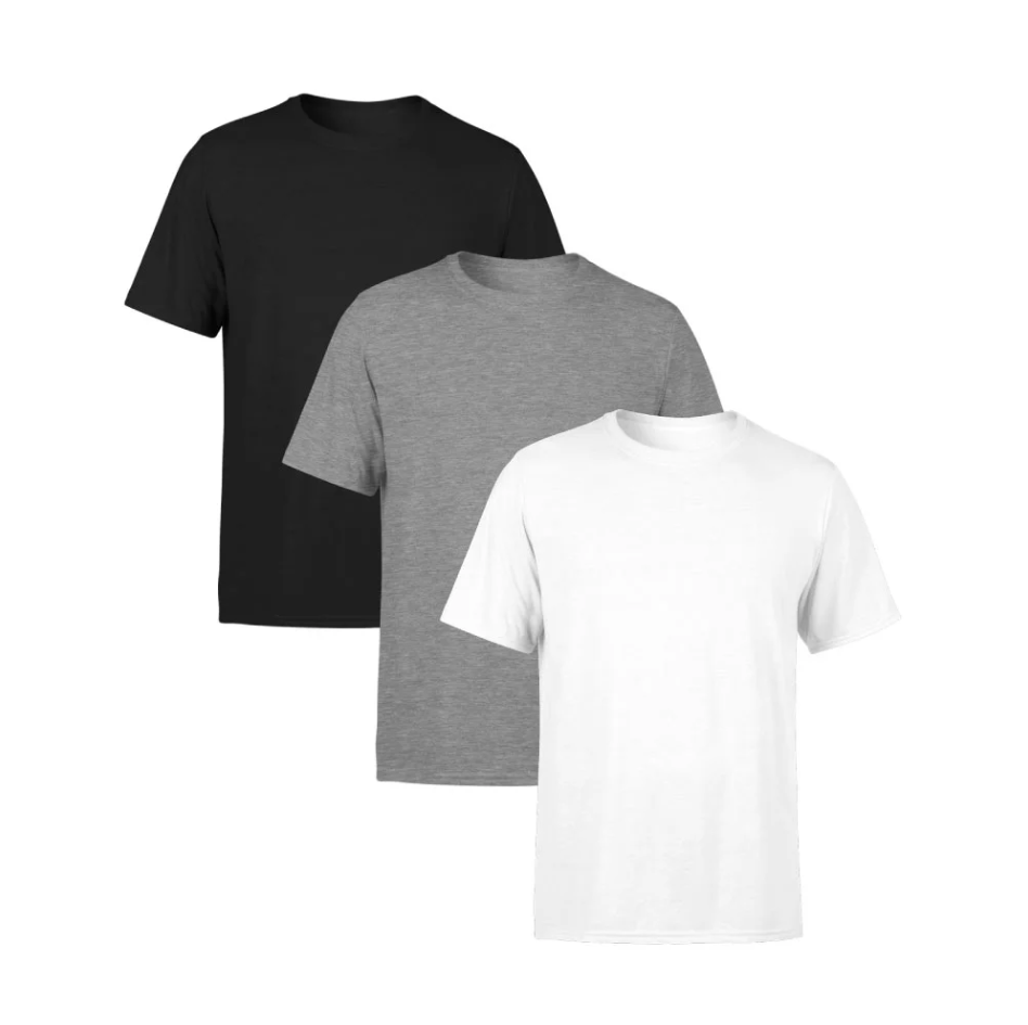 Kit 3 Camisetas Preta, Cinza e Branca SSB Brand Masculina Lisa Premium 100% Algodão