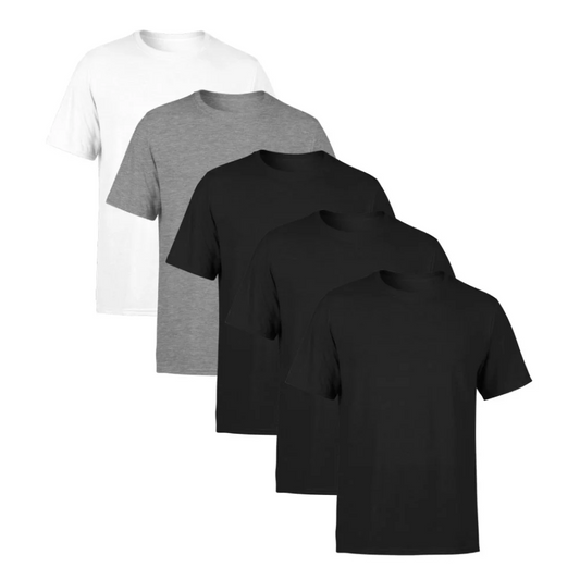Kit 5 Camisetas Branca, Cinza e 3 Pretas SSB Brand Masculina Lisa Premium 100% Algodão