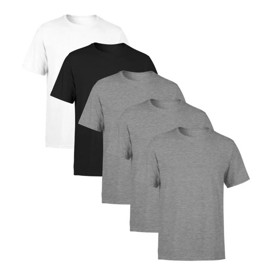Kit 5 Camisetas Branca, Preta e 3 Cinzas SSB Brand Masculina Lisa Premium 100% Algodão