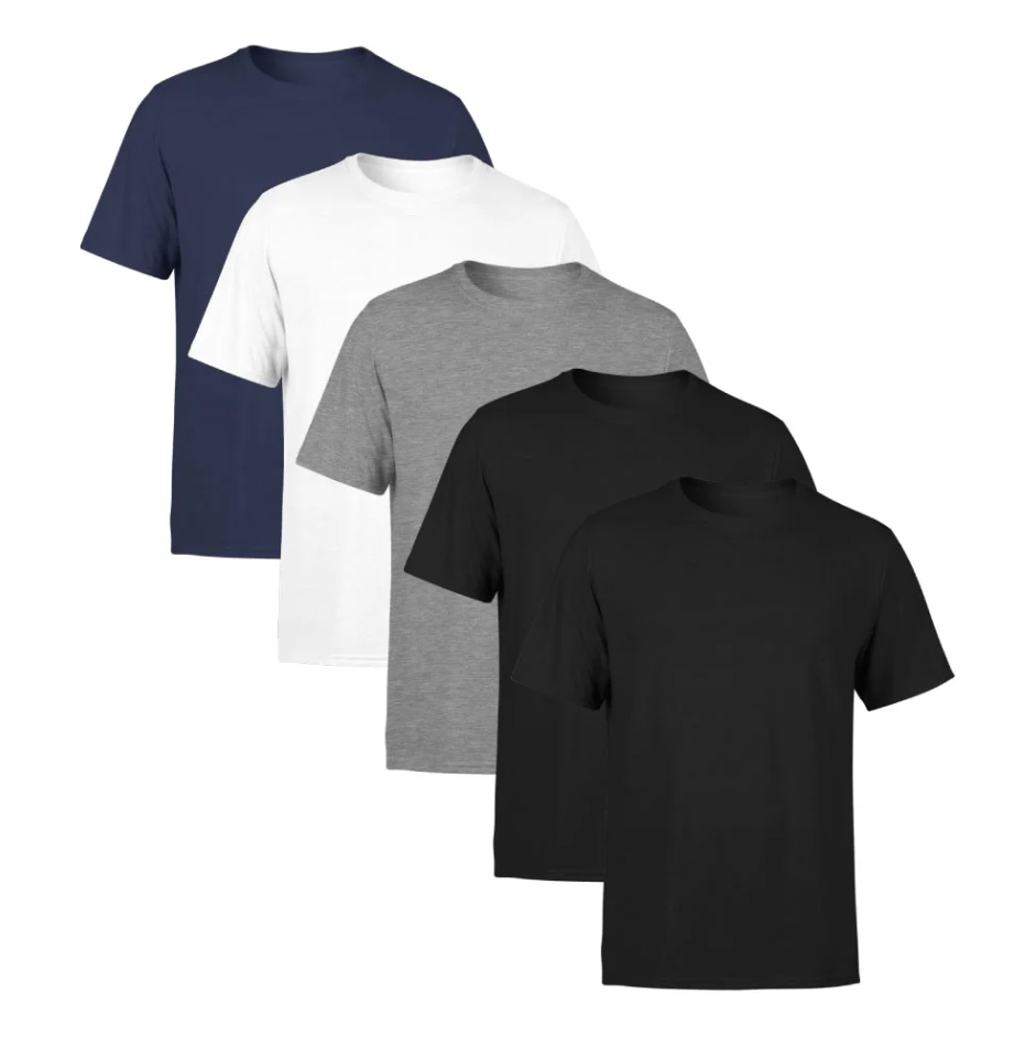 Kit 5 Camisetas Azul, Branca, Cinza e 2 Pretas SSB Brand Masculina Lisa Premium 100% Algodão