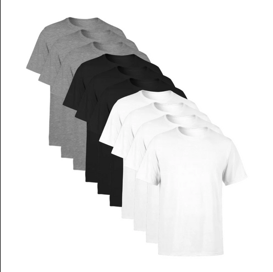 Kit 10 Camisetas Cinzas, Pretas e Brancas SSB Brand Masculina Lisa Premium 100% Algodão