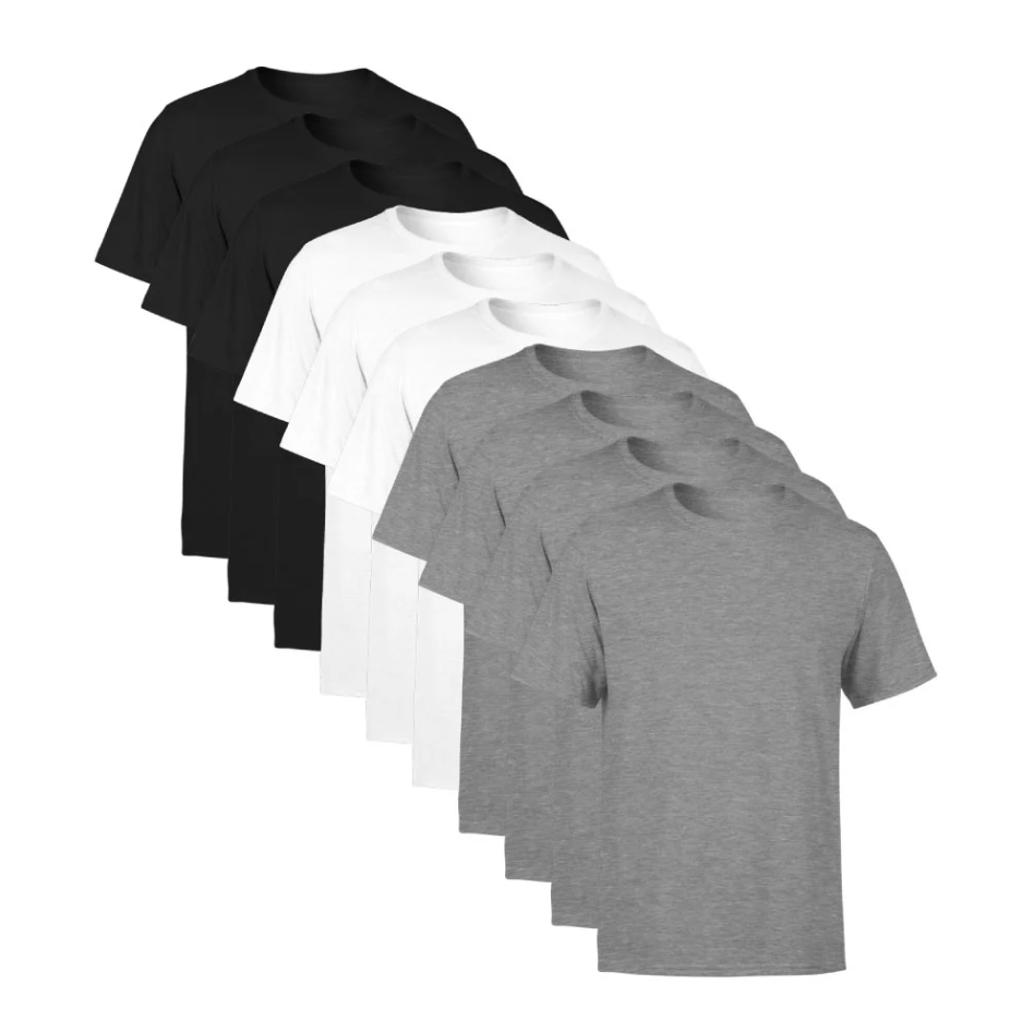 Kit 10 Camisetas Pretas, Brancas e Cinzas SSB Brand Masculina Lisa Premium 100% Algodão