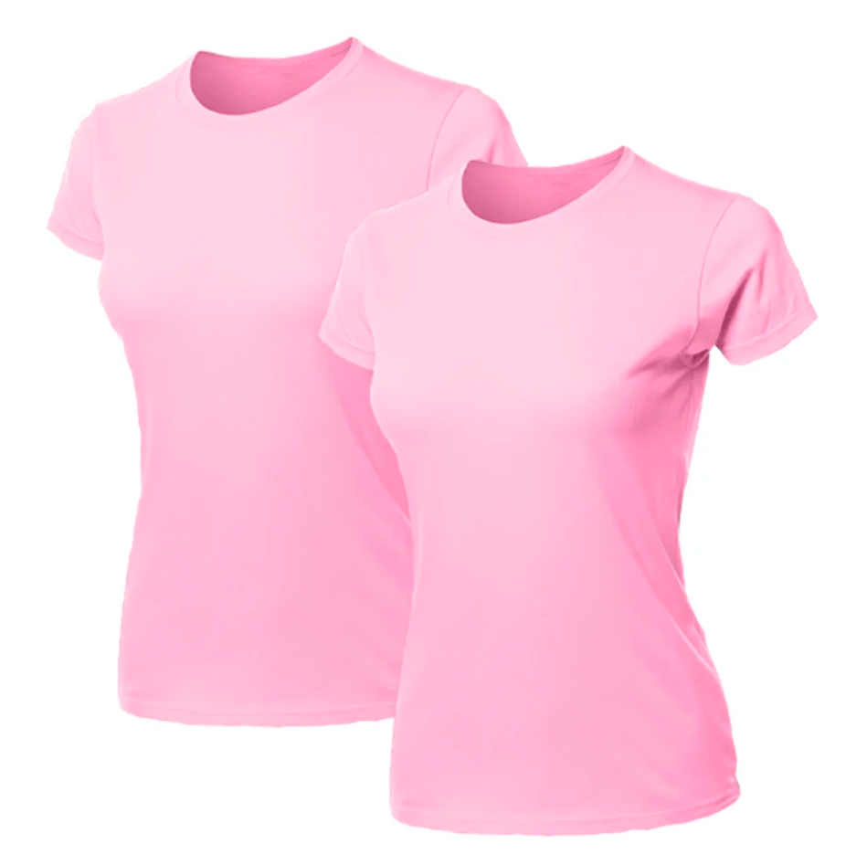 Kit 2 Blusas Feminina Camiseta Rosa Lisa Básica Algodão Camisa Baby Look