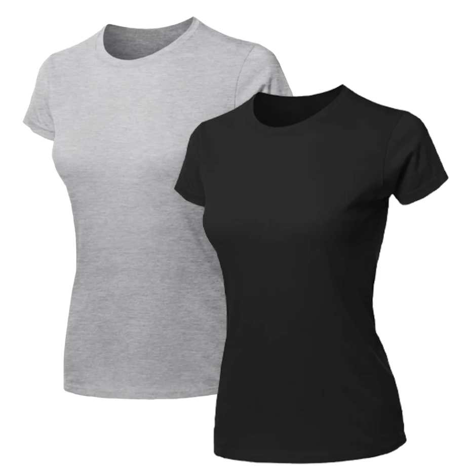 Kit 2 Blusas Feminina Camiseta Cinza e Preta Lisa Básica Algodão Camisa Baby Look
