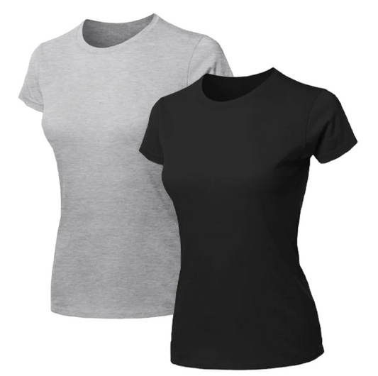 Kit 2 Blusas Feminina Camiseta Cinza e Preta Lisa Básica Algodão Camisa Baby Look