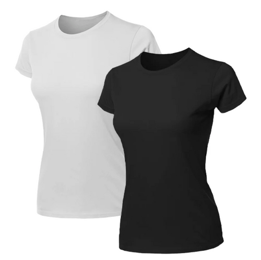 Kit 2 Blusas Feminina Camiseta Preta e Branca Lisa Básica Algodão Camisa Baby Look