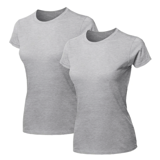 Kit 2 Blusas Feminina Camiseta Cinza Lisa Básica Algodão Camisa Baby Look