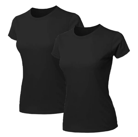 Kit 2 Blusas Feminina Camiseta Preta Lisa Básica Algodão Camisa Baby Look