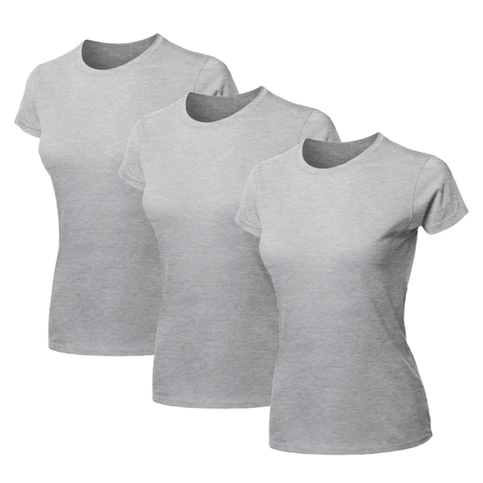 Kit 3 Blusas Feminina Camiseta Lisa Básica Algodão Camisa Baby Look