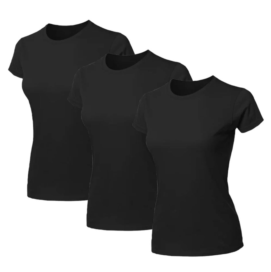 Kit 3 Blusas Feminina Camiseta Lisa Básica Algodão Camisa Baby Look