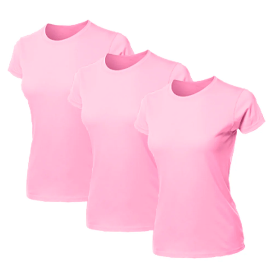 Kit 3 Blusas Feminina Camiseta Lisa Básica Algodão Camisa Baby Look